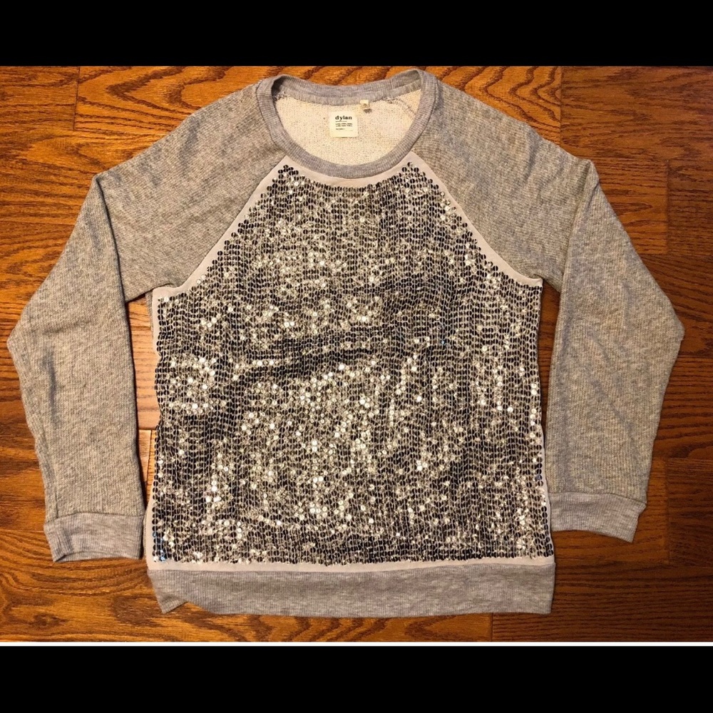 Dylan Long Sleeve Sequin Shirt Small Gray Silver